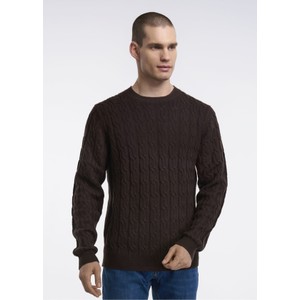 Brązowy sweter Ochnik w stylu casual z wełny z okrągłym dekoltem