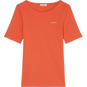 Pomarańczowy t-shirt Marc O'Polo z bawełny z okrągłym dekoltem