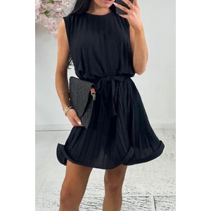 Czarna sukienka IVET z okrągłym dekoltem z krótkim rękawem mini