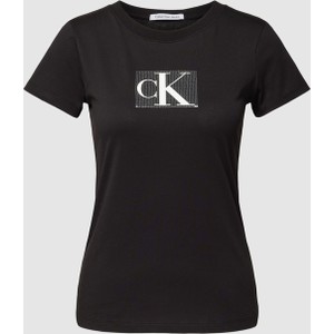Czarna bluzka Calvin Klein w młodzieżowym stylu z bawełny z krótkim rękawem