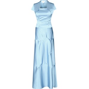 Niebieska sukienka - (#fokus z satyny z krótkim rękawem gorsetowa