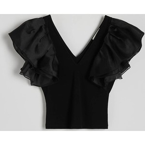 Czarna bluzka Reserved z dekoltem w kształcie litery v z bawełny