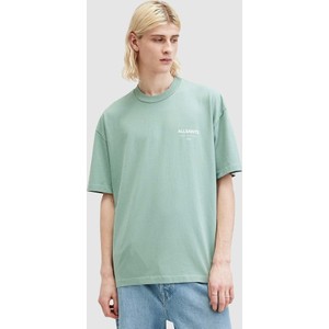 Zielony t-shirt AllSaints z nadrukiem z krótkim rękawem w stylu casual