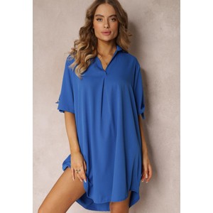 Niebieska sukienka Renee z długim rękawem oversize w stylu casual