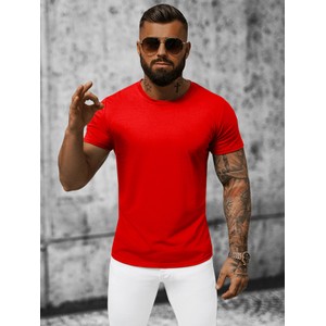 Czerwony t-shirt Ozonee z bawełny w stylu casual z krótkim rękawem