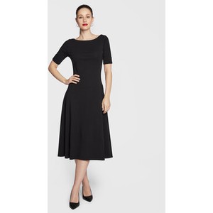 Czarna sukienka Ralph Lauren z krótkim rękawem z okrągłym dekoltem midi