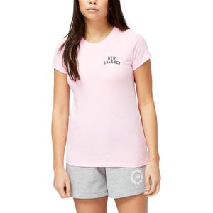Różowy t-shirt New Balance w sportowym stylu z krótkim rękawem z bawełny