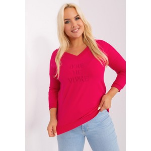 Różowa bluzka Relevance w stylu casual z bawełny z dekoltem w kształcie litery v