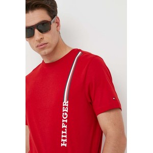 Czerwony t-shirt Tommy Hilfiger z nadrukiem z dzianiny w młodzieżowym stylu