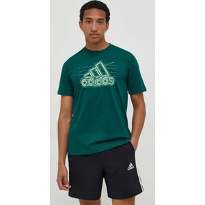 Zielony t-shirt Adidas z bawełny z krótkim rękawem
