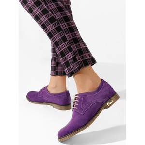 Fioletowe półbuty Zapatos z płaską podeszwą sznurowane w stylu casual