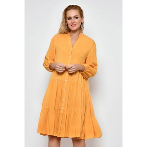 Pomarańczowa sukienka Tarifa w stylu casual z długim rękawem z bawełny
