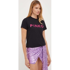 Czarny t-shirt Pinko z krótkim rękawem z okrągłym dekoltem w młodzieżowym stylu