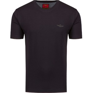 Granatowy t-shirt Aeronautica Militare w stylu casual z bawełny z krótkim rękawem