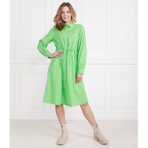 Zielona sukienka Tommy Hilfiger z kołnierzykiem z bawełny midi
