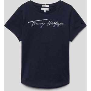 Granatowa bluzka dziecięca Tommy Hilfiger dla dziewczynek z bawełny