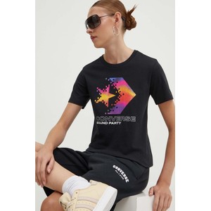 Czarny t-shirt Converse z krótkim rękawem w młodzieżowym stylu z nadrukiem