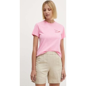 Różowy t-shirt Mc2 Saint Barth z krótkim rękawem w stylu casual z okrągłym dekoltem