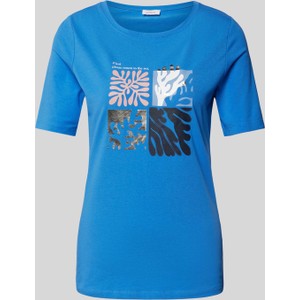 Niebieski t-shirt S.Oliver z krótkim rękawem z bawełny z okrągłym dekoltem
