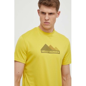 Żółty t-shirt Helly Hansen w sportowym stylu z krótkim rękawem