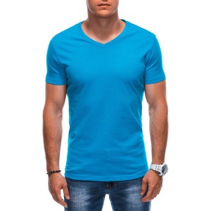 Niebieski t-shirt Edoti z krótkim rękawem z bawełny w stylu casual