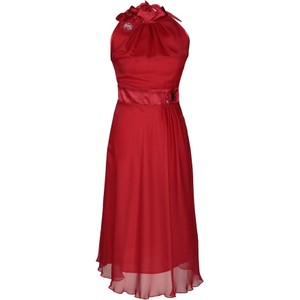 Czerwona sukienka Fokus bez rękawów rozkloszowana midi