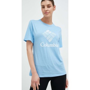 Niebieska bluzka Columbia w sportowym stylu z krótkim rękawem z okrągłym dekoltem