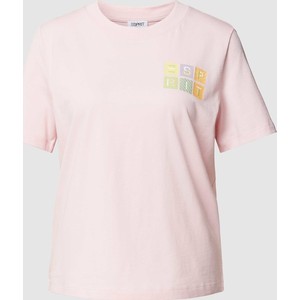 Różowy t-shirt Esprit w młodzieżowym stylu z bawełny z krótkim rękawem