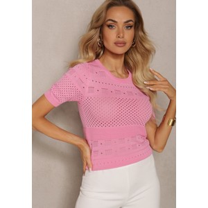 Różowa bluzka Renee w stylu casual z krótkim rękawem