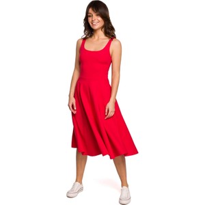 Czerwona sukienka Be w stylu casual midi na ramiączkach