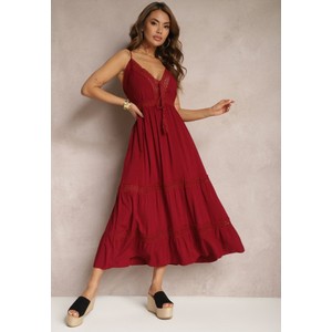 Czerwona sukienka Renee z bawełny z dekoltem w kształcie litery v maxi