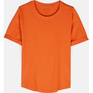 Pomarańczowy t-shirt Gate z okrągłym dekoltem w stylu casual