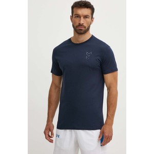 Granatowy t-shirt Hummel z krótkim rękawem z bawełny w stylu casual