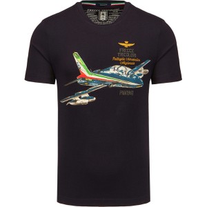 Granatowy t-shirt Aeronautica Militare z nadrukiem z bawełny w młodzieżowym stylu