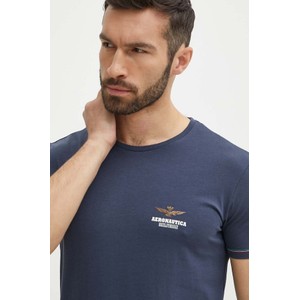 Granatowy t-shirt Aeronautica Militare z nadrukiem