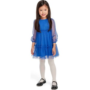 Niebieska sukienka dziewczęca Minoti z tiulu w groszki