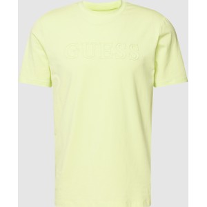 Żółty t-shirt Guess z bawełny z krótkim rękawem