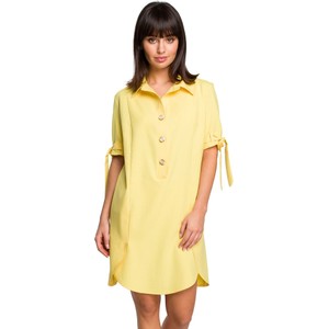 Żółta sukienka Be z długim rękawem w stylu casual mini