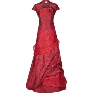 Czerwona sukienka Fokus w stylu glamour z krótkim rękawem rozkloszowana