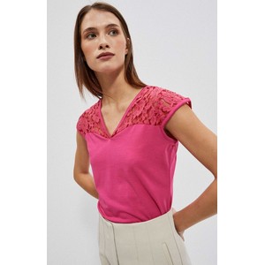 Różowa bluzka Moodo.pl w stylu casual z krótkim rękawem