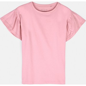 Różowy t-shirt Gate z okrągłym dekoltem w stylu casual z krótkim rękawem