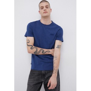 Granatowy t-shirt Superdry z krótkim rękawem w stylu casual z bawełny