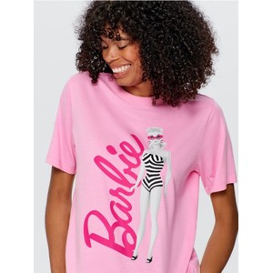 Różowy t-shirt Sinsay z bawełny w młodzieżowym stylu z okrągłym dekoltem