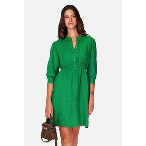 Zielona sukienka Le Jardin Du Lin z lnu z długim rękawem w stylu casual