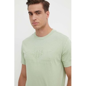 Zielony t-shirt Gant z bawełny z krótkim rękawem