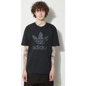 Czarny t-shirt Adidas Originals z krótkim rękawem z nadrukiem w sportowym stylu