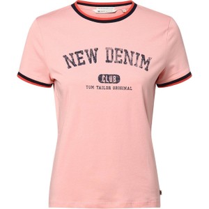 Różowy t-shirt Tom Tailor Denim z bawełny z okrągłym dekoltem w stylu retro