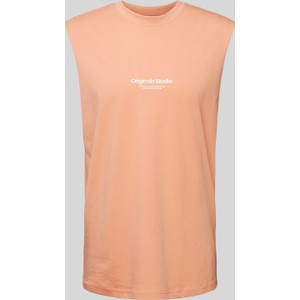Pomarańczowy t-shirt Jack & Jones z bawełny z krótkim rękawem