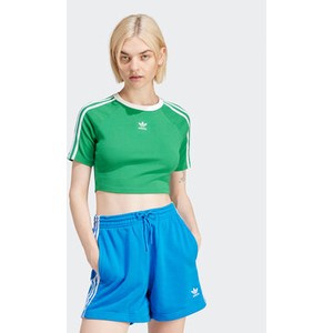 Zielona bluzka Adidas z krótkim rękawem w sportowym stylu z okrągłym dekoltem