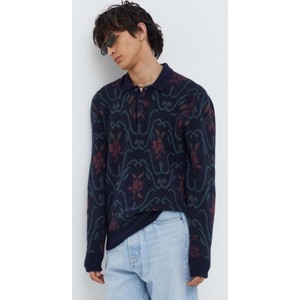 Granatowy sweter Abercrombie & Fitch ze stójką w młodzieżowym stylu